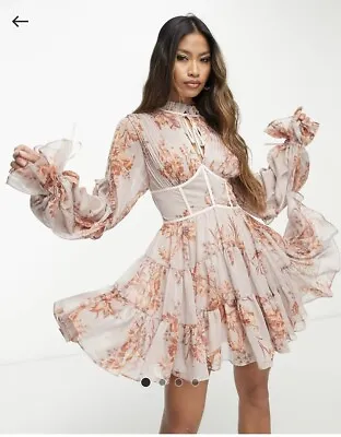 $115 • Buy ASOS DESIGN Pleated Mini Dress Size 12 Corset Waist Detail Floral Print