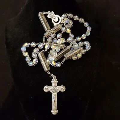 Vintage Czechoslovakian Glass Prayer Beads Italy Catholic Rosary Clear White 24  • $19.50