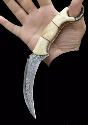 CUSTOM Hunting Hand Forged Damascus Steel Karambit Knife W / Camel Bone Handle • $74.40