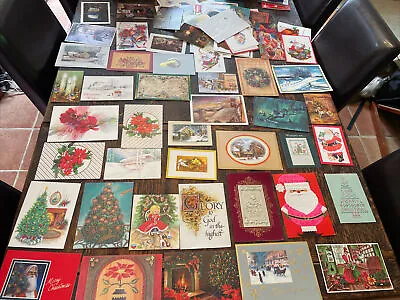 Vintage Christmas Card Lot 100 Total 1970s-2000 USED For Crafts Santa Poinsettia • $19.99