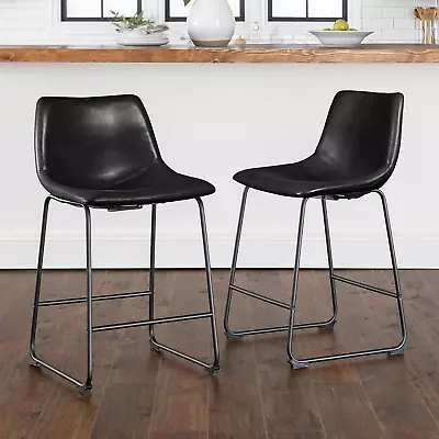 26 Inch Bar Stools Set Of 2 Modern Counter Height Bar Stools Faux Leather Bars • $117.99