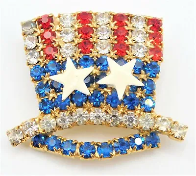 Vintage Uncle Sam Rhinestone Hat Patriotic Brooch Pin Stars WWII Sweetheart  • $25.20