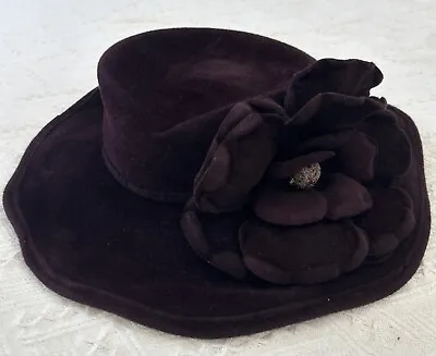 Vintage Halston Heritage Suede Women’s Dress Hat With Flower Purple Plum NWT • $340