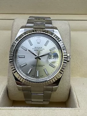 Rolex Datejust II 116334 Oyster Bracelet 18K White Gold Fluted Bezel Box & Paper • $13950