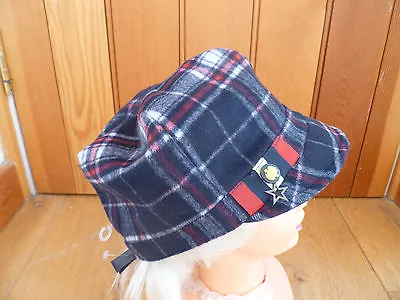 £12.99 • Buy Monsoon Accessorize Navy Blue Red White Check Wool Military Baker Boy Hat Cap