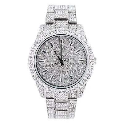 Mens Silver Hip Hop Iced Out Bezel Watch With Stones • $24.99
