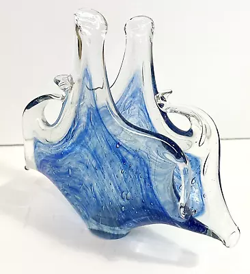 Murano Lavorazione? Letter/Napkin Holder Blue Hand-Blown Glass Swirl Art Decor • $30