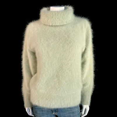 80% Angora Fuzzy Vintage VENESHA Sage Green Turtleneck Sweater 40 In Bust • $129.99