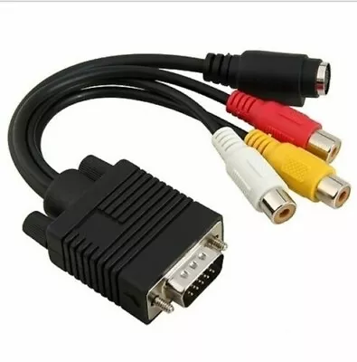 SVGA VGA To 3-RCA S-Video Composite AV TV Out Converter Adapter PC Cord Cable • £4.55