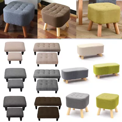 Linen Small Stool Living Room Square Rectangle Footstool Rest Bench Shoes Change • £24.95