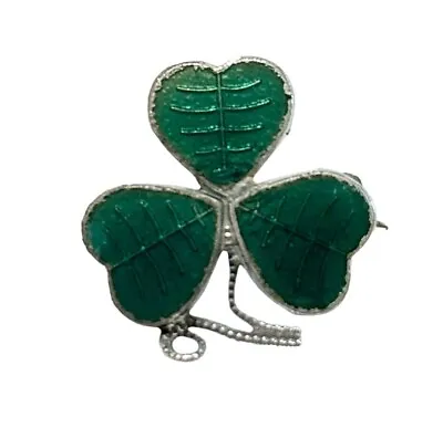 Vintage Mizpah Shamrock Brooch Pin Enamel Irish Clover Plant Flower Jewelry • $9.99