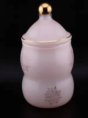 Vintage Pink Opaline Glass Snowflake Apothecary Jar With Lid And Gold Trim • $35