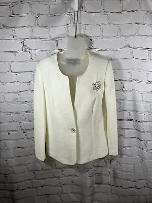 NWT Moshita Couture Size 12 Cream Rhinestone Beading Detail Suit Jacket Brooche • $90