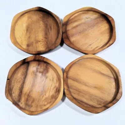 4  Vintage Teak Wood Coasters 6 Sided Geometric 3.5  Danish Modern Barware MCM • $12