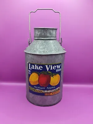 Tin Milk Can Handle Decor Tabletop Lake View Apples Rustic Vintage 1993 12 Inch • $11