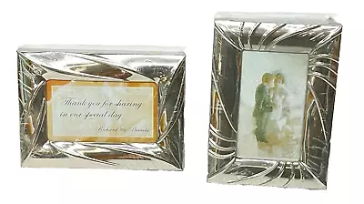 Mini Picture Frames Silver Rectangular 3x2  Photo Metal Free Standing 2 Pc New • $8.95