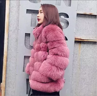 Womens  Warm Thick Outdoor Stand Collar Fur Mid Long Coats New • $68.24