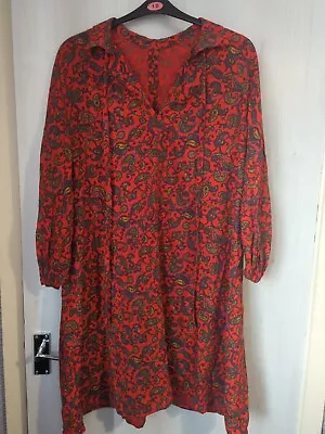 Vintage 60s Red A Line Dress Mod Style Size 16/18 Paisley Print • £2.99