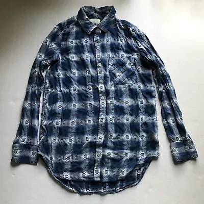 Mudd Blue Gray Boho Southwestern Aztec Print Plaid Button Up Shirt Sz XS A2831 • $10
