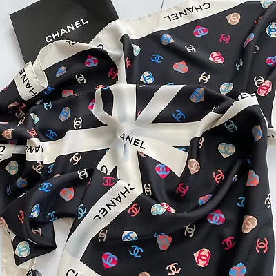 New Authentic Chanel Twilly Print Black Multi-colour Square Silk  Scarf • $349