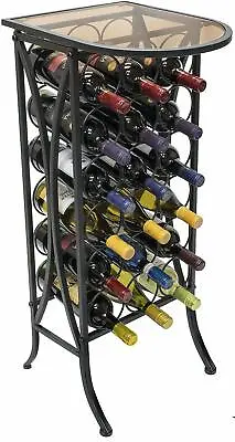 Sorbus Wine Rack Stand Glass Table Top With Metal Display Hold 18 Wine Bottles • $46.99