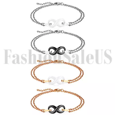 Stainless Steel Women Ladies Charm Ceramic Infinity Dangle Chain Bracelet Bangle • $7.99
