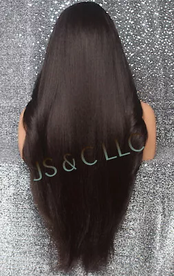 Extra Long Human Hair Blend Heat OK Full Lace Front Wig WBPC Dark Brown 4 • $89.94