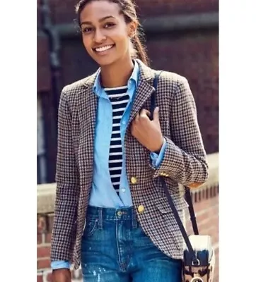 J Crew Jacket Womens 8 Wool Blend Schoolboy Blazer Tweed Houndstooth Plaid • $80