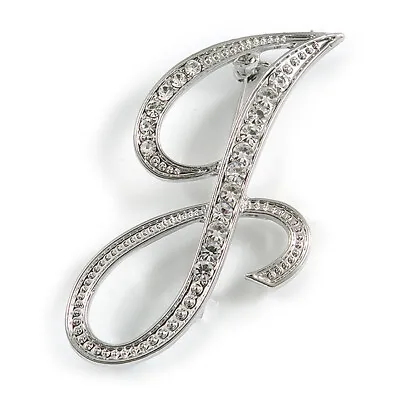 £11.99 • Buy 'J' Rhodium Plated Clear Crystal Letter J Alphabet Initial Brooch Personalised