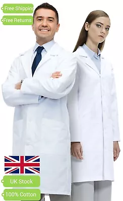 Professional Lab Coat For Men Women 100% Cotton Snaps Polycotton Medical XS-XL • £9.99