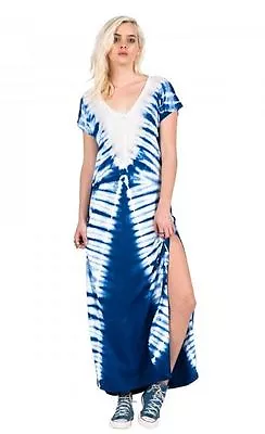 NWT WOMEN VOLCOM SUPER SONIC MAXI DRESS $50 S Navy Relaxed Fit Side Slit  • $21