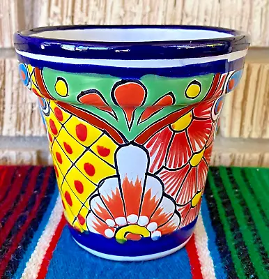 Mexican Ceramic Flower Pot Planter Folk Art Pottery Handmade Talavera #7 • $19.99