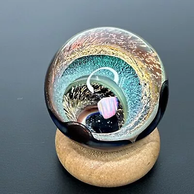 Contemporary Art Glass Marble 1.50  Dichroic Vortex W/ Opal Handmade Boro MIB • $134.99