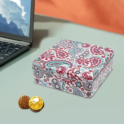 Candy Box With Lid Tinplate Baking Cake Container Cookie Tin Square Storage Box • $9.50