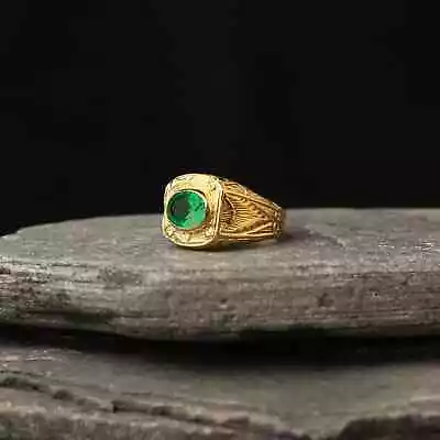 1Ct Natural Green Emerald Round Cut 14k Real Yellow Gold Ring • $1162.49