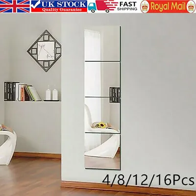 £4.96 • Buy Mirror Tiles Adhesive Wall Mounted Bathroom Kitchen Bedroom Self Stick On 20cm