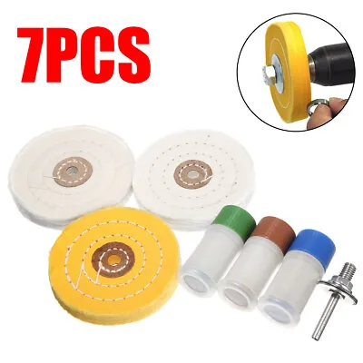 Metal Cleaning Polishing Buffing Wheel & Compound Polish Kit For Drill 7 PCS Set • £13.99