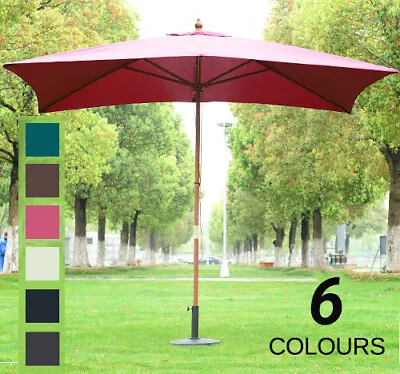 2 X 3m Wood Wooden Garden Parasol Sun Shade Patio Outdoor Umbrella Canopy • £46.99