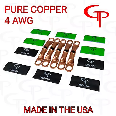 (10) 4 AWG Gauge Copper Lugs W/ GREEN & BLACK Heat Shrink Ring Terminals Wire • $16.99