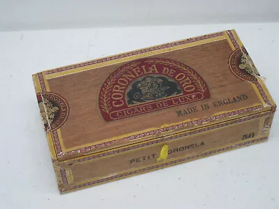 Old WOODEN Cigar Box Made In England CORONELA De Oro Vintage CIGAR Box  • $45