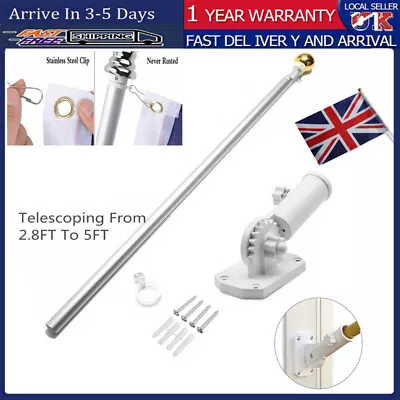 £7.99 • Buy 5FT Wall Mounted Telescopic Aluminum Flag Pole Mount Holder Bracket Flagpole Set