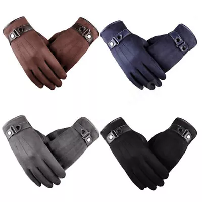 Men's Winter Warm Suede Leather Fleece Lined Thermal Touch Screen Driving Gloves • £4.52