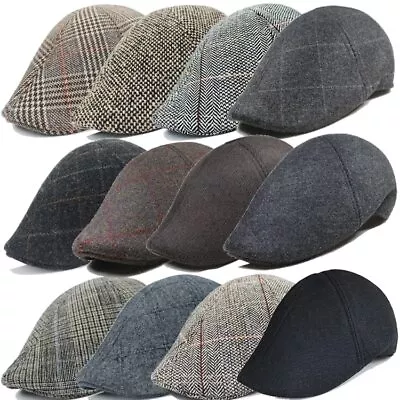 Mens Flat Cap Gatsby Tweed Baker Boy Hat Herringbone Newsboy Cap One Size • £6.99