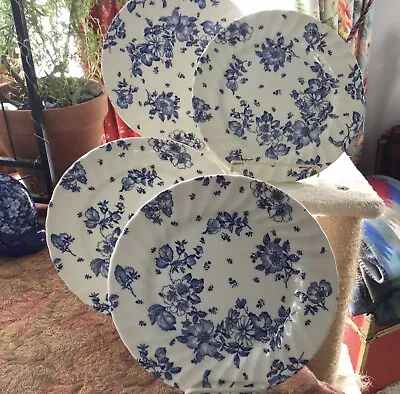 4 Myott Meakin Plates 10” Blue White Wild Rose ENGLAND Country Style • $34