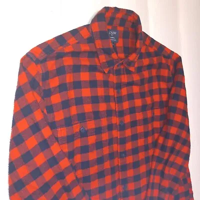 J Crew Flannel Shirt Long Sleeve Button Up Medium Red Check Men's  • $13