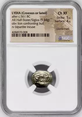 LYDIAN KINGDOM. Croesus (561-546 BC). AR Half-stater Or Siglos.  NGC Choice XF • $1550