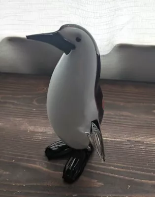 Vintage 8 Inch  Murano Glass Penguin Figurine Black White Clear Glass. • $100