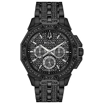 Bulova Octava Men's Quartz Embellished Crystal Black-Tone 41.5mm Watch 98C134 • $232.99