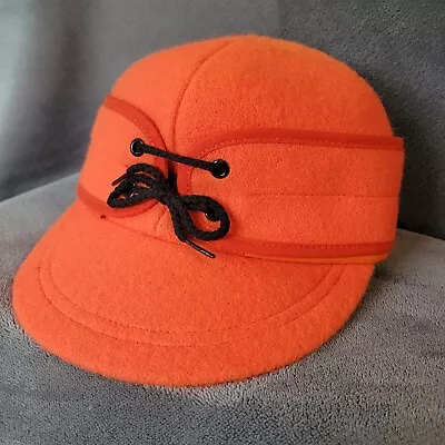 Vtg Wool Orange Hunting Hat Ear Flaps Orange Made USA Size 6 3/4 Heavy & Thick • $34.98