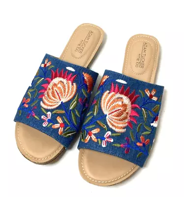 Adam Tucker By Me Too Denim Floral Embroidered Sandals Sz 9 Boho Beachy • $24.99